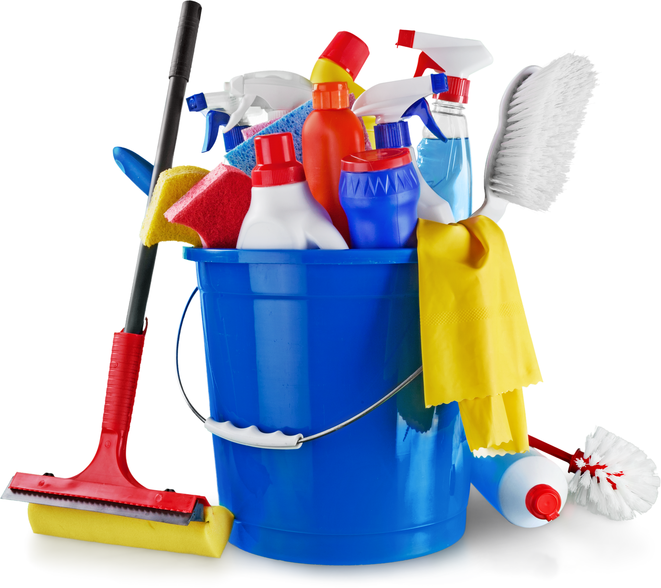 House Cleaning Equipment and Supplies in Bucket - Isolated